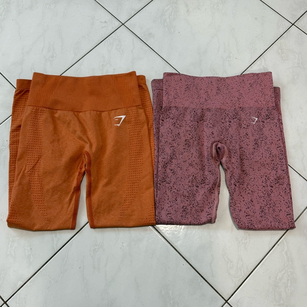 Gymshark Women's High-Waist Leggings Set in Rust Orange and Dusty Pink